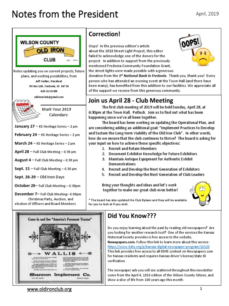 April 2019 Notes From President | PDF | Chicken | Poultry