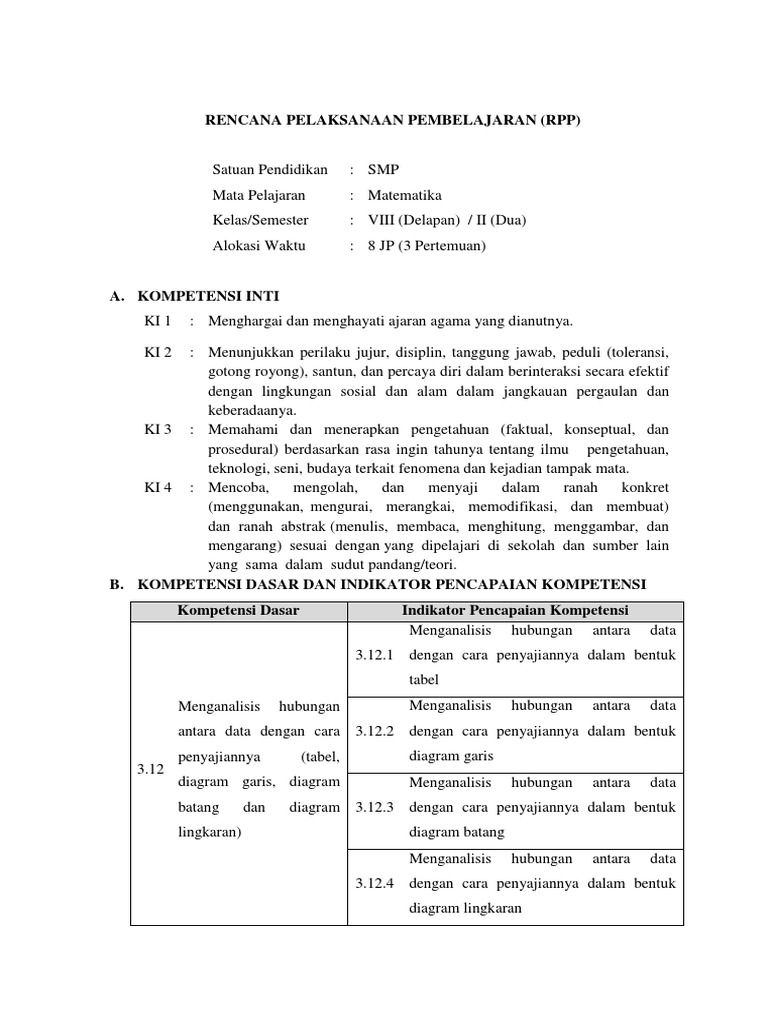 RPP Matematika Kelas VIII: Penyajian Data | PDF