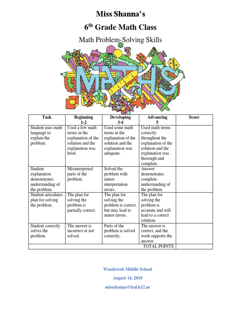 6th Grade Math Skills Rubric | PDF