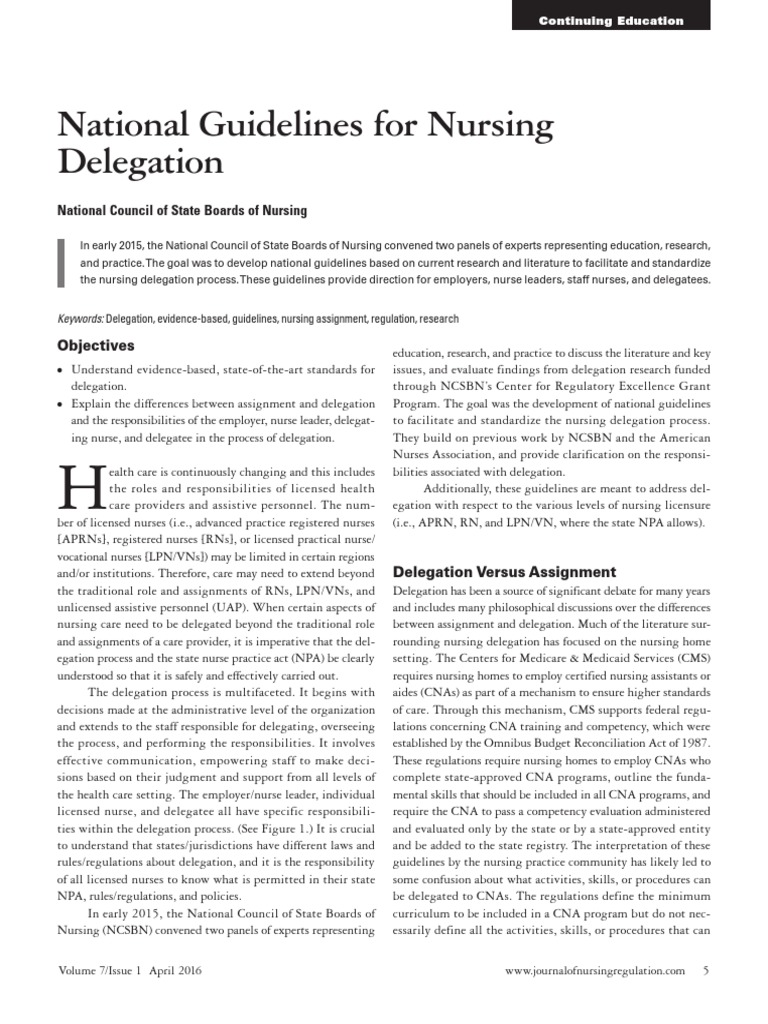 Ncsbn Delegation Guidelines Nursing Advanced Practice Registered Nurse