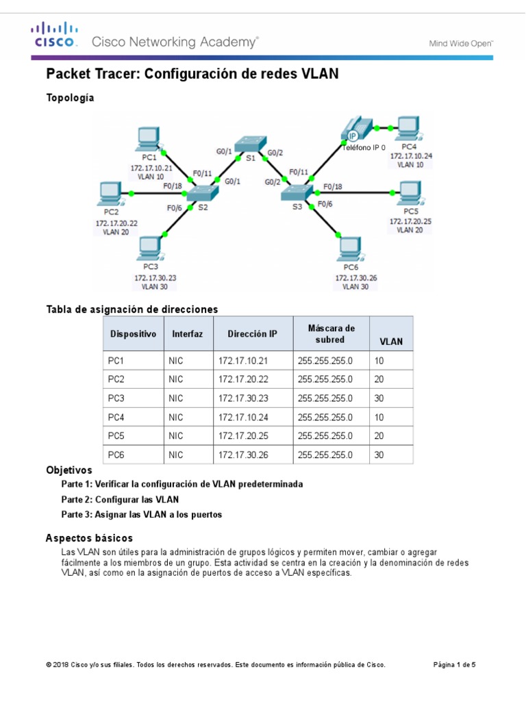 6.2.1.7 Packet Tracer - Configuring VLANs Instructions | PDF ...