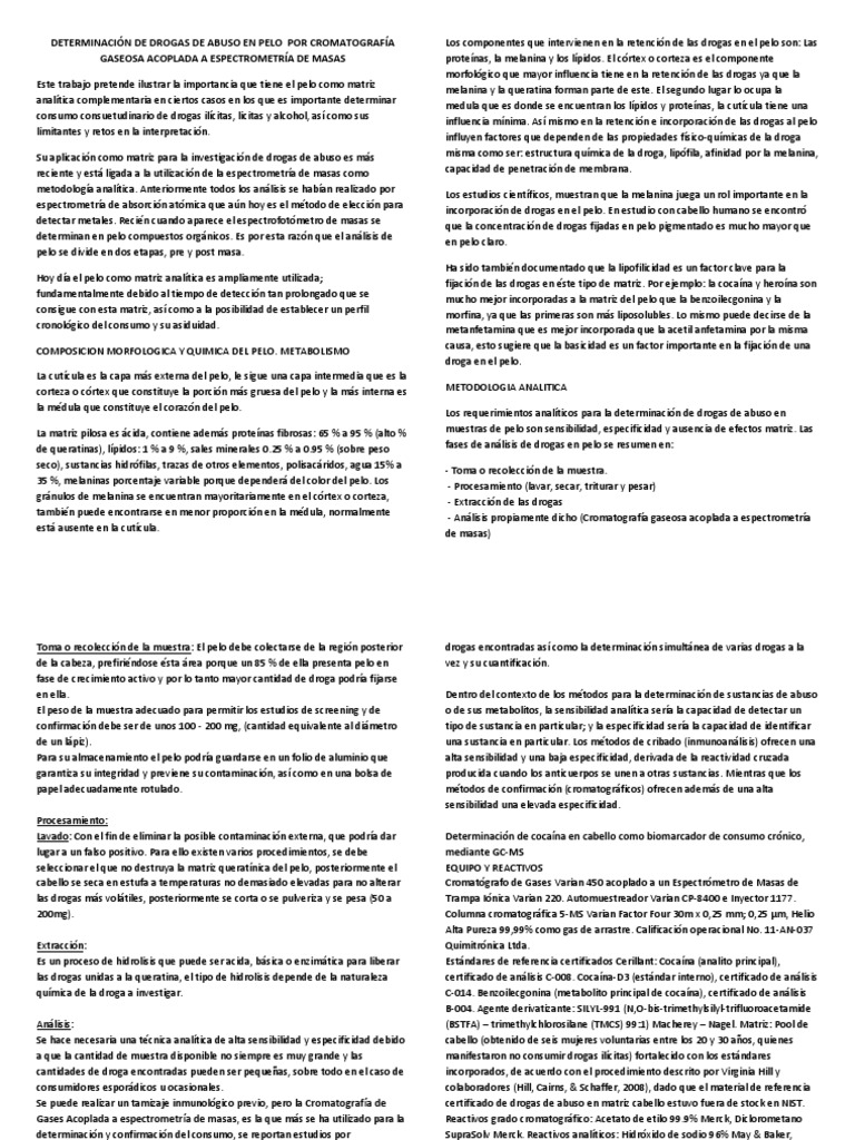 Determinación de Drogas de Abuso en Pelo Por Cromatografía Gaseosa