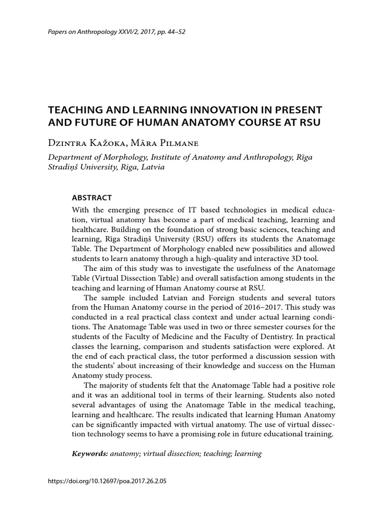 Teaching and Learning Innovation in Present and Future of Human Anatomy ...