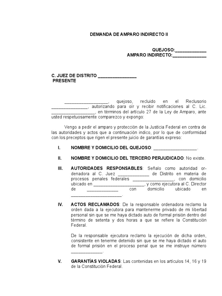 Demanda de Amparo Indirecto Federal | PDF | Prisión | Esfera pública