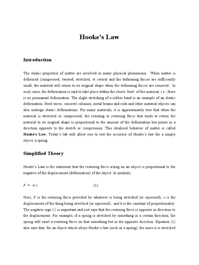 Understanding Hooke's Law Experiment | PDF | Deformation (Engineering ...