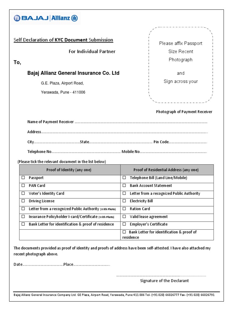 Self Declaration Of Kyc Document Submission For Individual Partner Applications Of Cryptography Identity Document