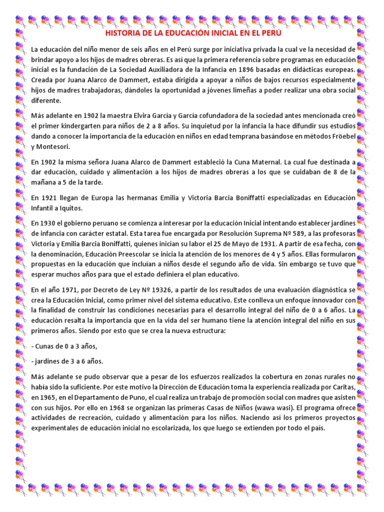 Historia de la Educación Inicial en Perú | PDF | Educación de la ...