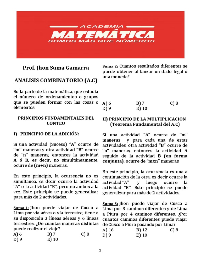 Principios de Análisis Combinatorio | PDF | Permutación | Teoría de los ...