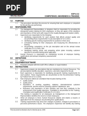 SOP-4.3.2 Competence, Awareness & Training
