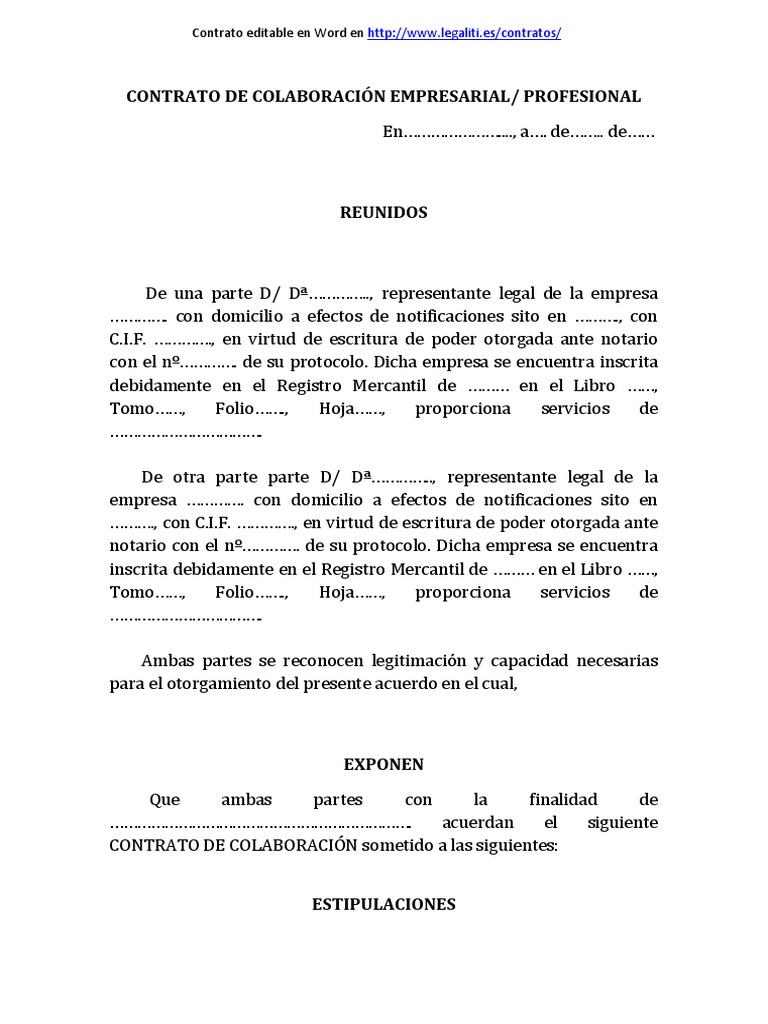 Contrato Colaboracion Empresarial 1 | PDF | Virtud | Información del  gobierno