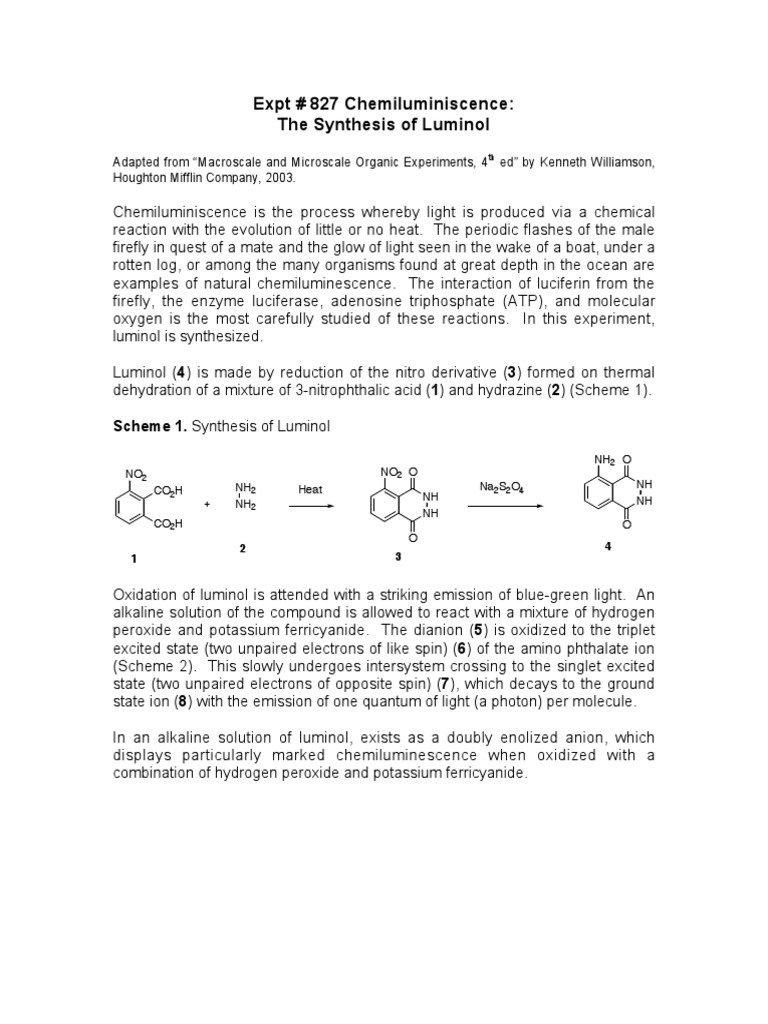 Síntesis de Luminol PDF Hydrogen Peroxide Oxygen