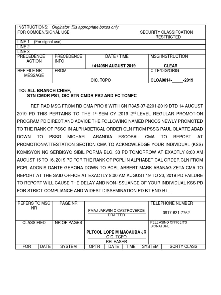 Rad MSG To Lower KSS PDF National Security Classified Information