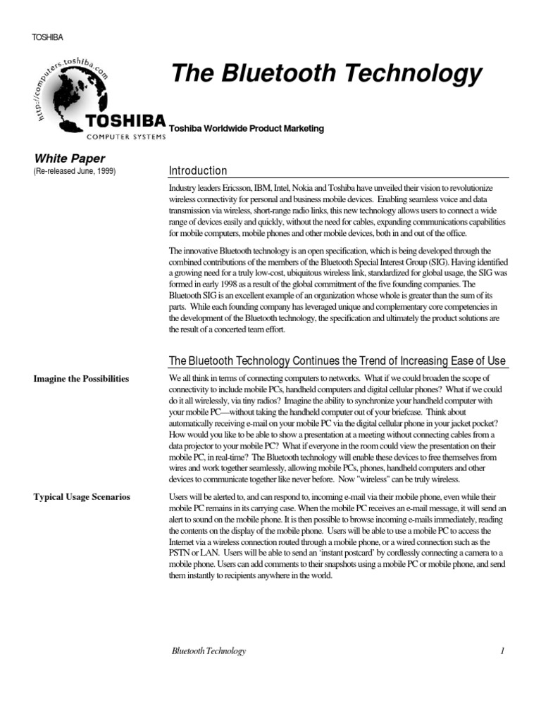 Toshiba Bluetooth Technology Overview | PDF | Bluetooth | Mobile Device