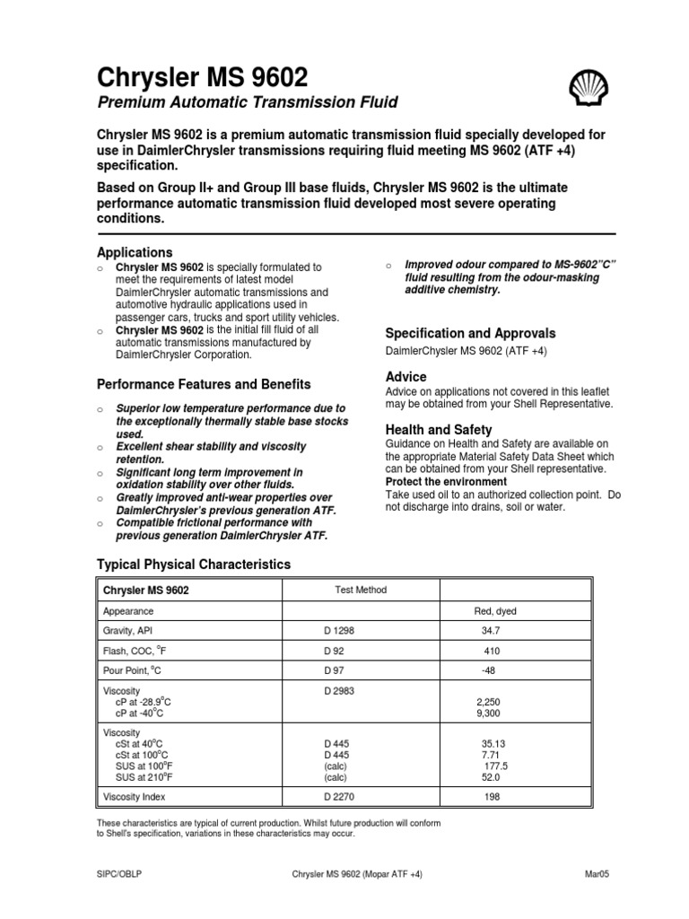 Chrysler ATF MS 9602 | PDF | Liquids | Mechanical Engineering