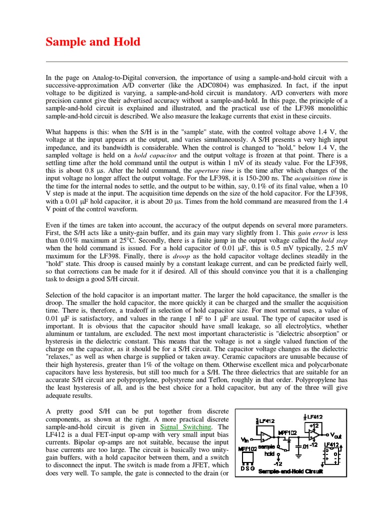 Sample and Hold: Signal Switching | PDF | Capacitor | Analog To Digital ...