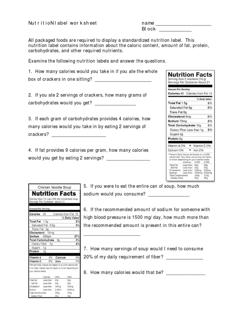 Nutrition label worksheet pdf | pdf | nutrition facts label | food ...