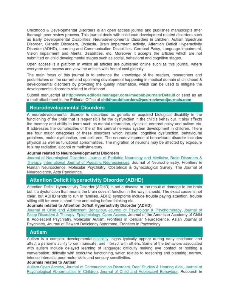 Childhood Developmental Disorders Journal | PDF | Autism | Attention ...
