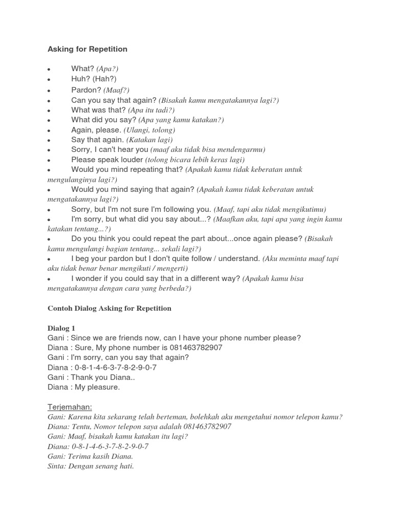 Asking For Repetition | PDF | Seni & Disiplin Bahasa