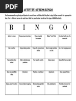 B I N G O: Activity: Stress Bingo