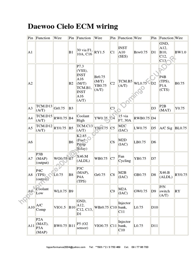 Daewoo Cielo ECM Wiring PDF Manufactured Goods Chess