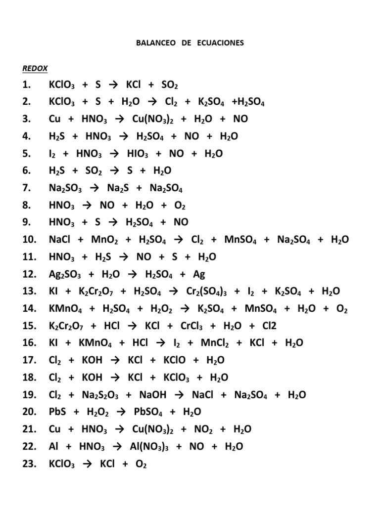Kclo3 Hcl Kcl Cl2 H2o Redox