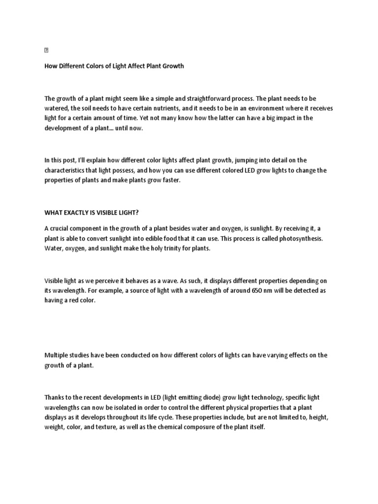 How Different Colors of Light Affect Plant Growth PDF Color Green