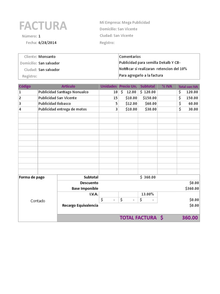 Ejemplo Factura En Excel Modelo Factura Excel | PDF | Microsoft Excel | Informática