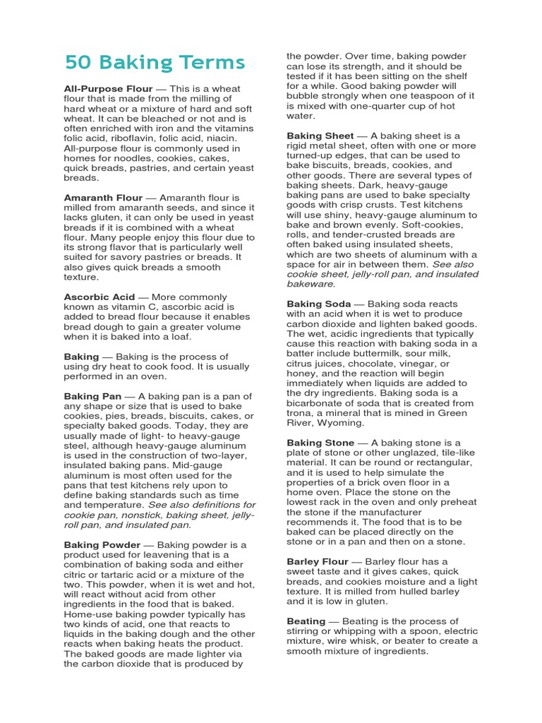 50 Baking Terms PDF Flour Breads