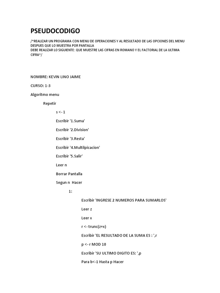 PSEUDOCODIGO | PDF | Algoritmos y Estructuras de Datos | Algoritmos
