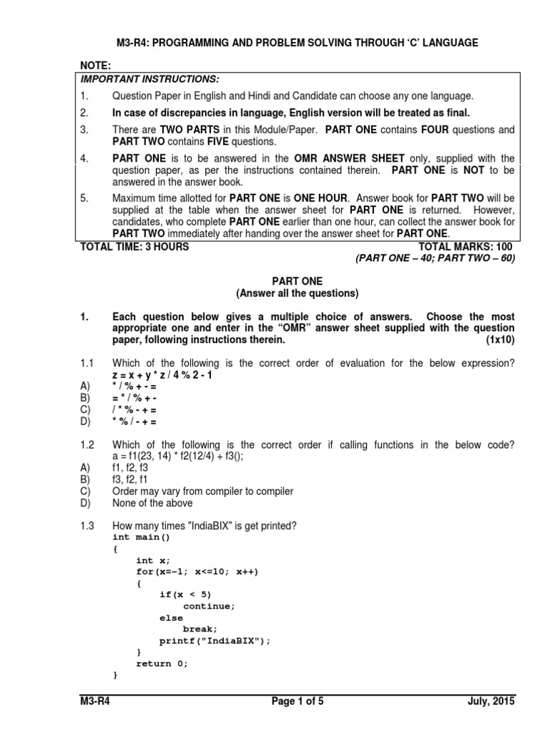 Important Instructions | PDF | C (Programming Language) | Pointer ...