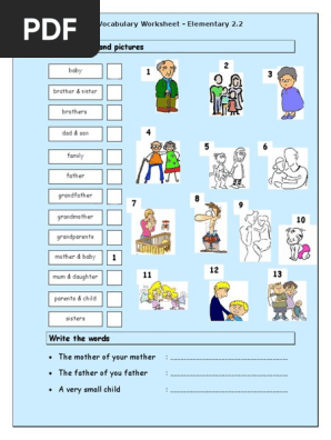 Vocabulary Matching Worksheet Elementary 22 Family 12285