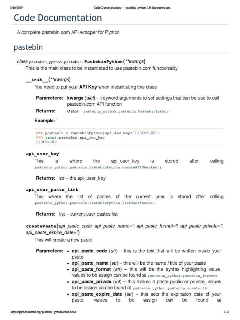 Code Documentation Pastebin Python 1.0 Documentation PDF
