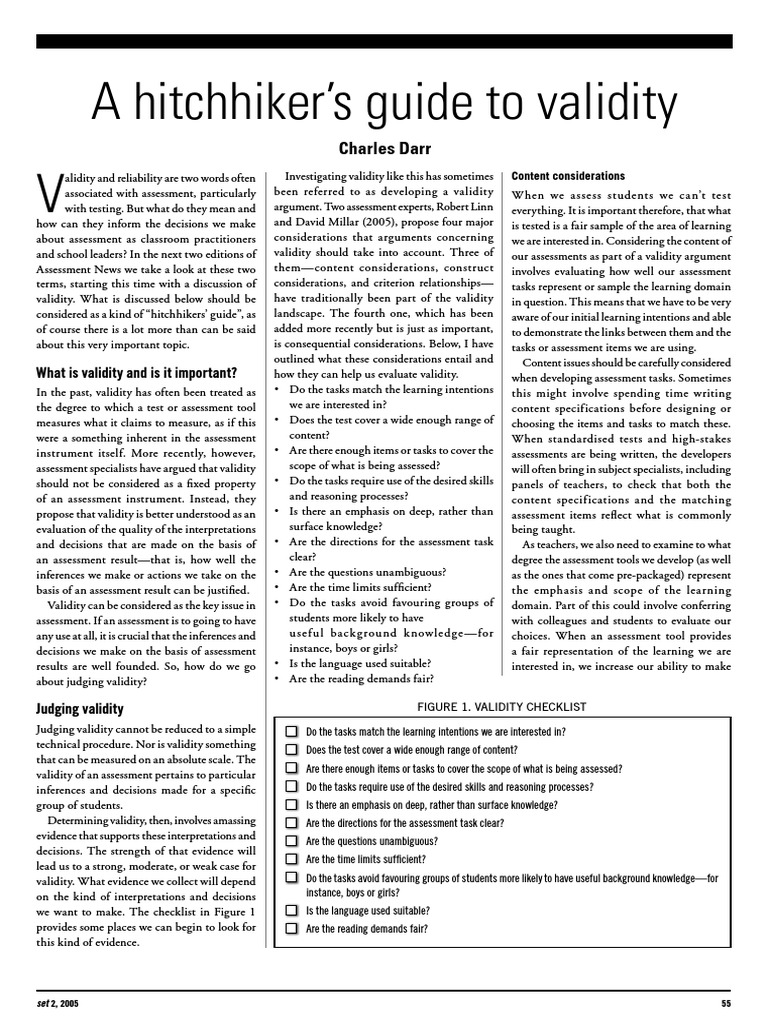 A Hitchhiker's Guide To Validity PDF Educational Assessment