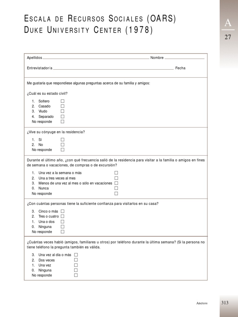 Escala de Recursos Sociales (OARS) | PDF