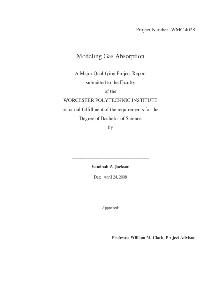 Modeling Gas Absorption: Project Number: WMC 4028 | PDF | Carbon ...