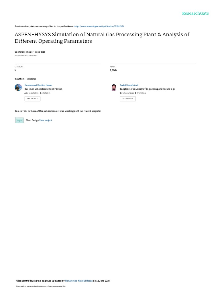 Aspen HYSYS for Gas Processing Optimization | PDF | Natural Gas ...