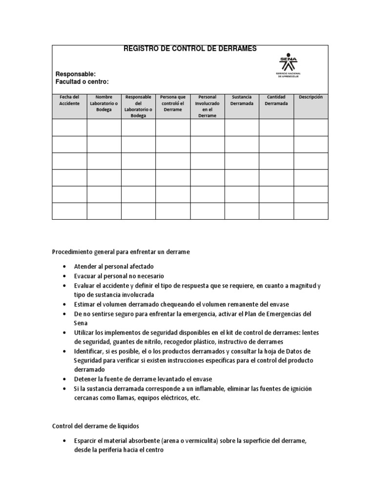 Protocolo de Control de Derrames | PDF | Laboratorios | Residuos