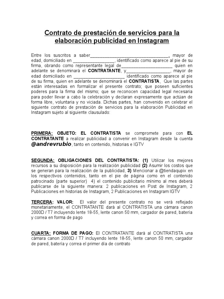 Contrato de prestación de servicios para la elaboración
