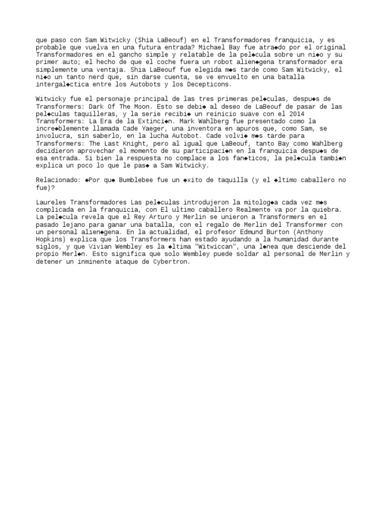 ¿Qué Pasó Con Sam Witiky en Las Películas de Transformers? PDF