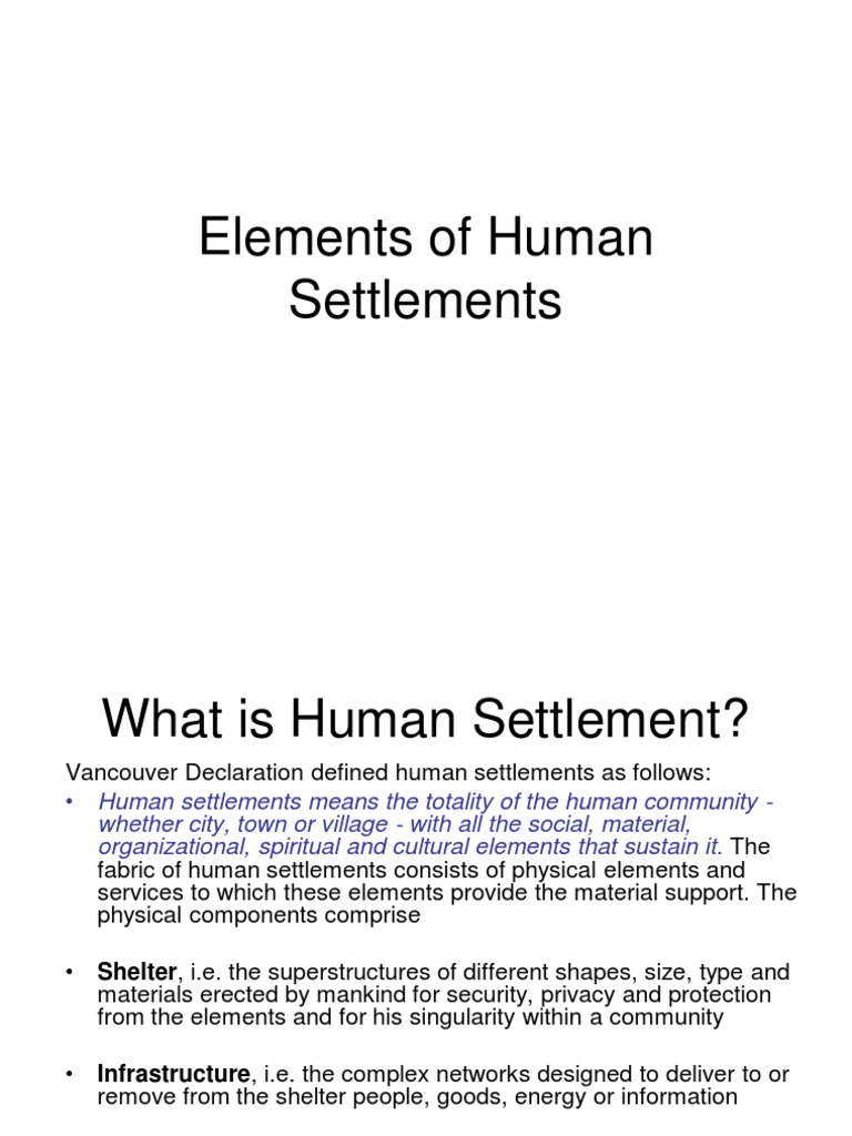 Elements of Human Settlements Explained | PDF | Human | Nature