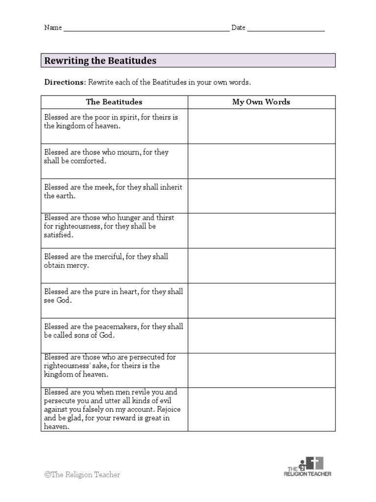 The Beatitudes Worksheets 1 - 1618495610