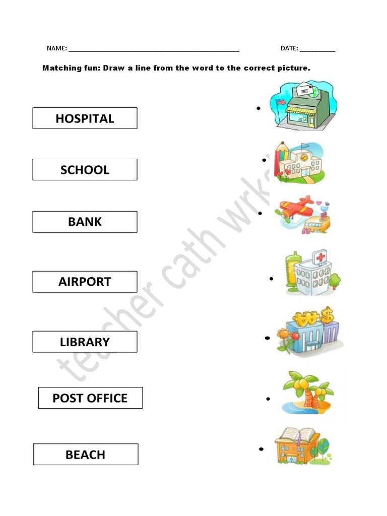 School Places Matching Worksheet | PDF