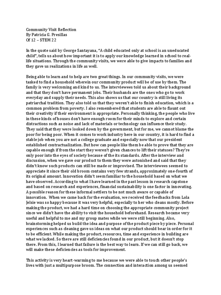 Community Visit Reflection Insights | PDF | Creativity | Applied Psychology