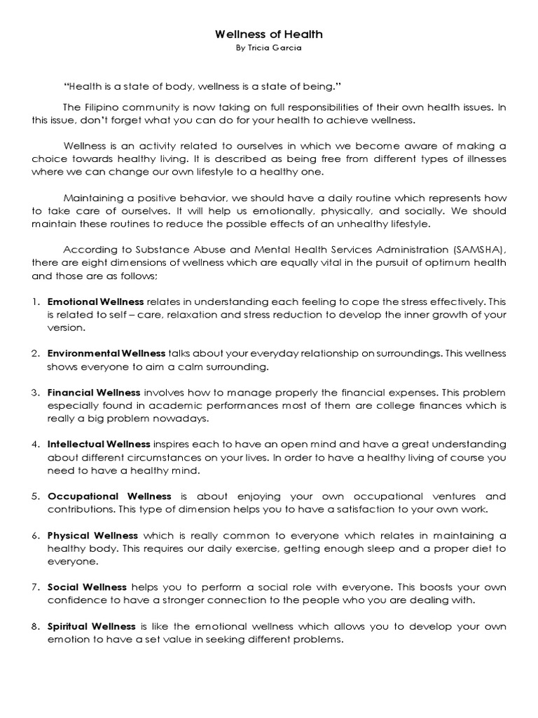 Achieving Wellness: A Guide to Health | PDF | Mental Health | Action ...