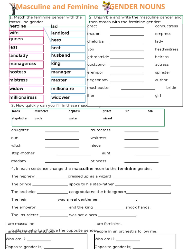 nouns gender crosswords oneonone activities 70110 pdf grammatical gender languages