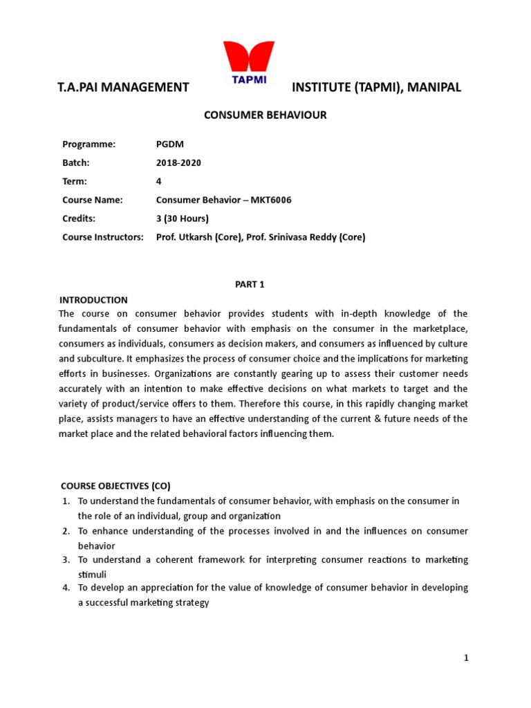 PGDM Consumer Behavior Course | PDF | Consumer Behaviour | Behavior