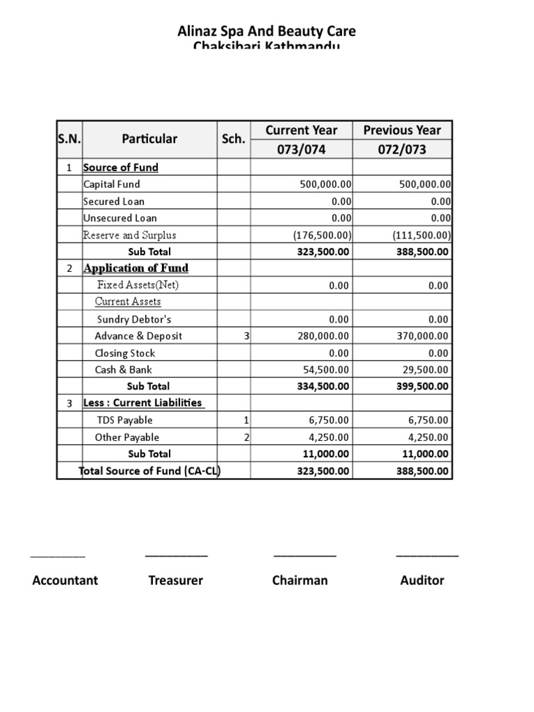 Alinaz Spa Balance Sheet FY 2073/74 | PDF | Cash Flow Statement ...