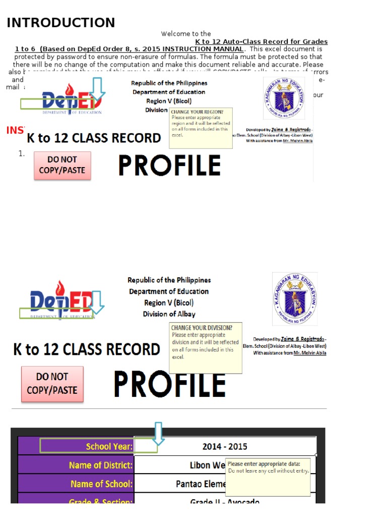 K to 12 Class Record Template for Grades 1-6 | PDF | Curriculum | Learning