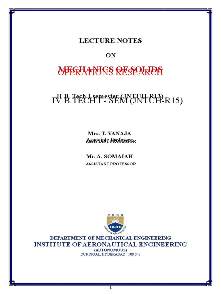 Or Lecture Notes | PDF | Mathematical Model | Linear Programming