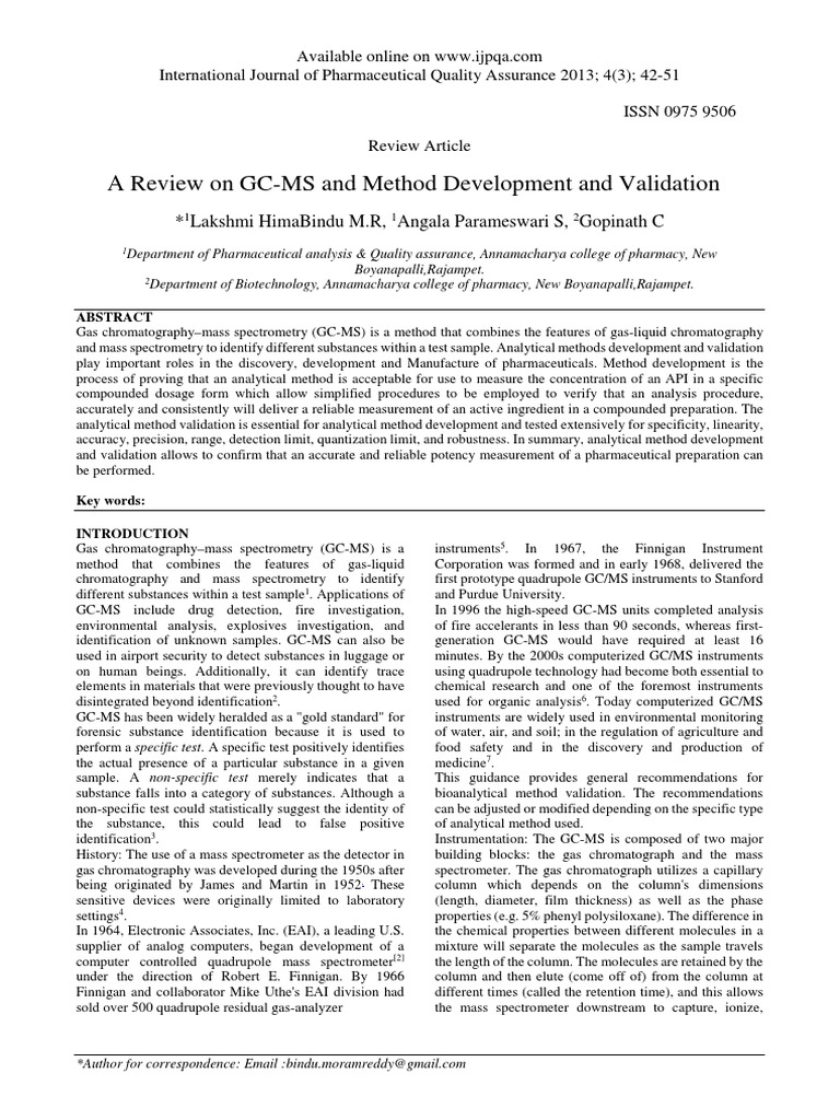 A Comprehensive Review of Gas ChromatographyMass Spectrometry (GCMS